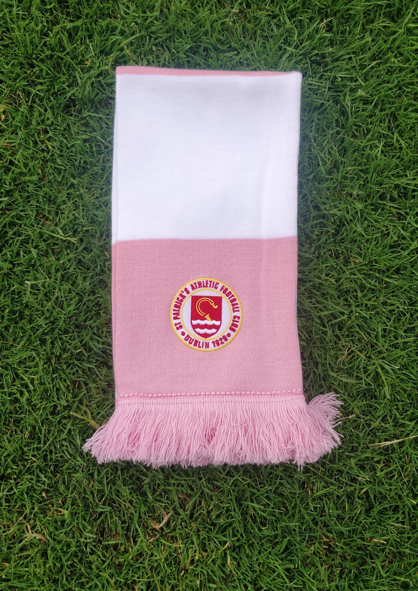 Pink and White Barscarf with Embroidered Crest